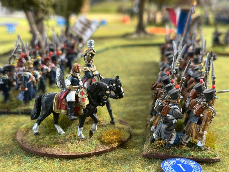 A French general riding past his infantry — 28 mm figures