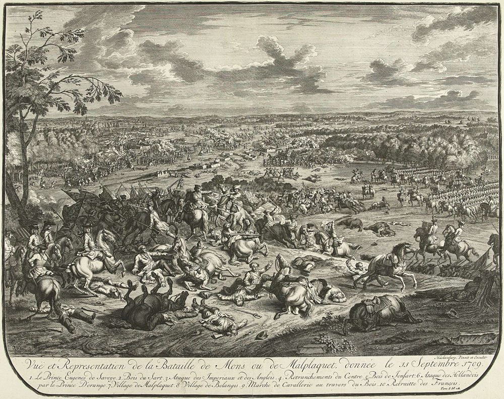 Engraved view of the battle of Malplaquet, 11 September 1709