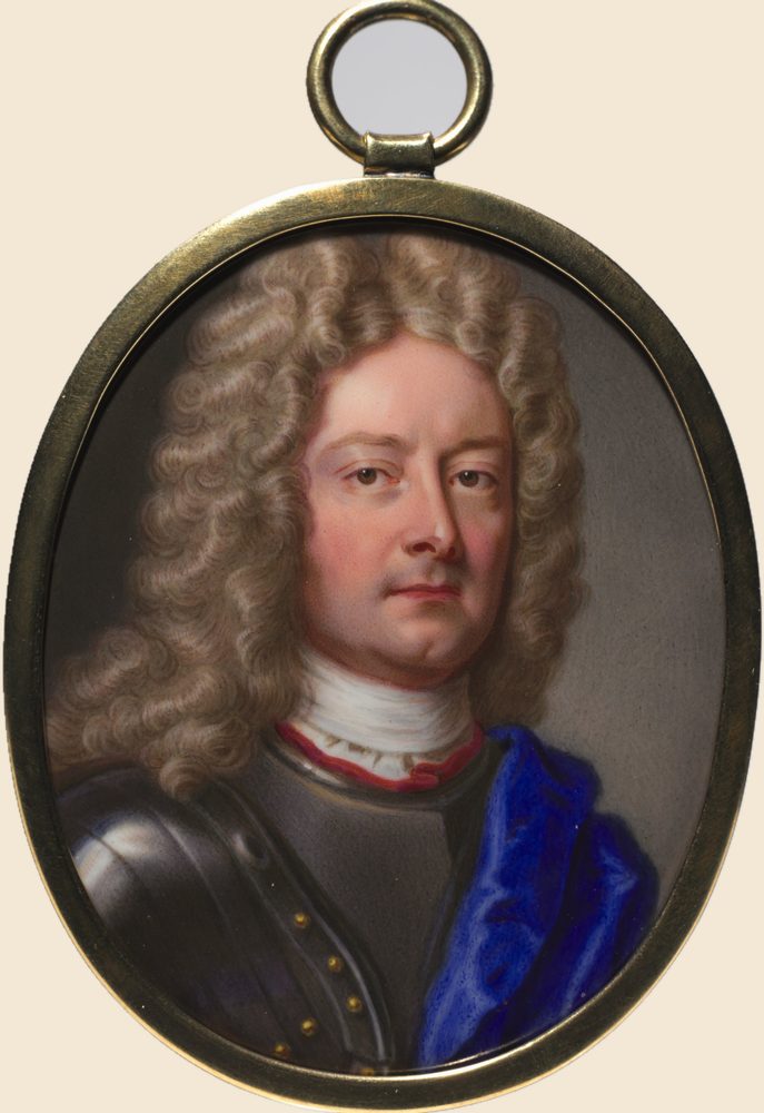 Oval enamel miniature of the Duke of Marlborough in armour, in a gilt frame